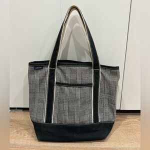 Lands' End Black and Cream Canvas Tote Bag